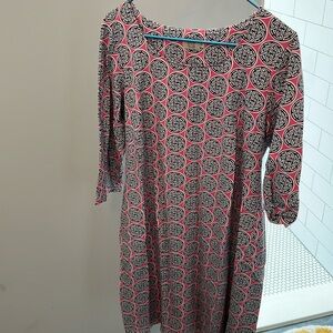 Katherine Way pink, navy & white medallion dress-3/4 length sleeves